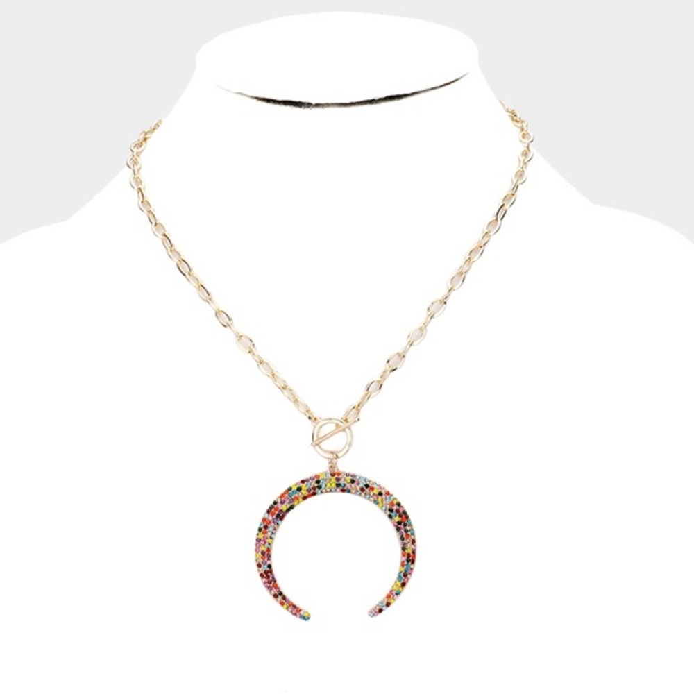 Crystal double horn toggle necklace